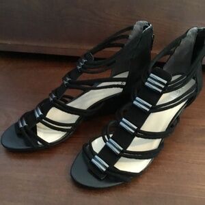 Bar III Black Suede Wedge Sandals with Silver Accents, Excellent Condition,Sz9.5